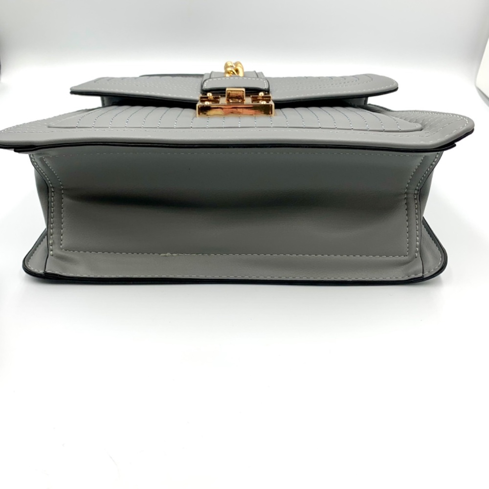 Cashmere Grey gold-tone chain top handle quilted satchel crossbody shoulder bag - Picture 4 of 15